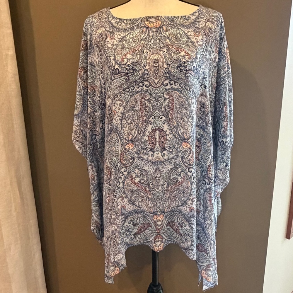 J. Jill Women's Blue Paisley Kerchief Style Blouse, Boho, Size XS/S